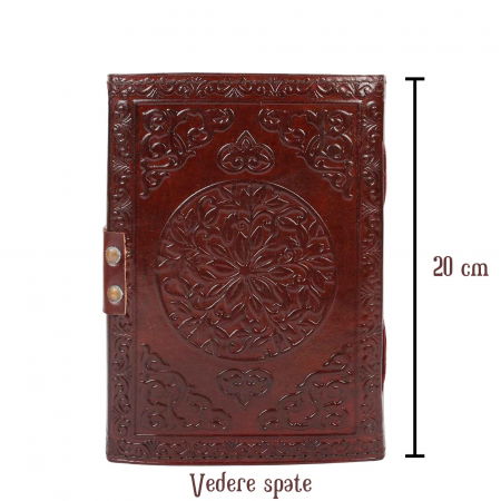 Jurnal din Piele design cu Tripla Luna si piatra semipretioasa Lapis Lazuli - Hartie Vintage tip pergament Ideal pentru Schite si Notite, 20 x 15 cm cm [4]