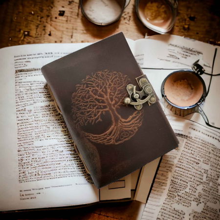 Jurnal Vintage din Piele cu Model Arborele Vietii si Hartie de Pergament Alba 190-200 pagini [3]