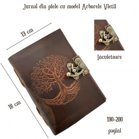 Jurnal Vintage din Piele cu Model Arborele Vietii si Hartie de Pergament Alba 190-200 pagini [1]