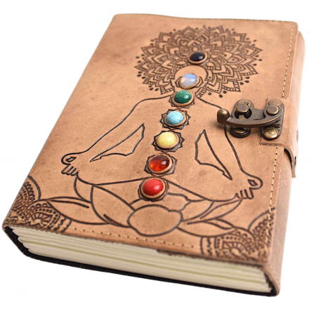 Jurnale din piele - Jurnal Vintage Yoga cu 7 Pietre Chakre - Imbunatateste Spiritualitatea