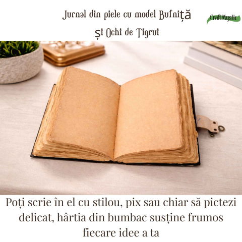 Jurnal din piele naturala cu Bufnita si Ochi de Tigru – Intelepciune si Claritate Interioara [5]
