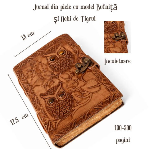 Jurnal din piele naturala cu Bufnita si Ochi de Tigru – Intelepciune si Claritate Interioara [3]