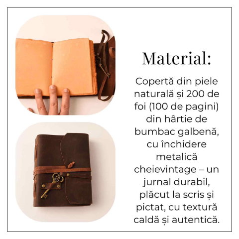 Jurnal Piele Naturala cu Hartie din Bumbac galbena model cheita [2]