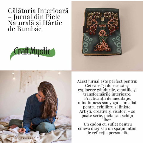 Jurnal vintage pentru magie model "Book of Shadow"  cu 7 pietre pentru cele 7 chakre - Jurnal cu inchidere cu lacat, handmade din piele vintage, cadou pentru femei si barbati [4]