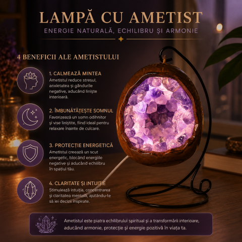 Lampa cu Ametist Natural Forma de Ou – Armonie, Claritate si Relaxare [3]