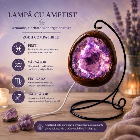 Lampa cu Ametist Natural Forma de Ou – Armonie, Claritate si Relaxare [5]