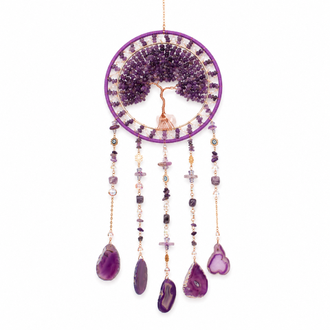 Fecioara - Dreamcatcher Arborele Vietii cu Ametist – Protectie Spirituala si Claritate Mentala