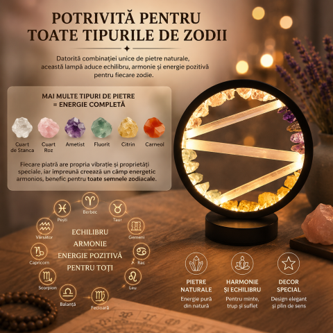 Lampă cu Citrin, Aventurin Verde, Ametist, Cuart Roz si  Selenit – Armonie si Energie Pozitiva [3]