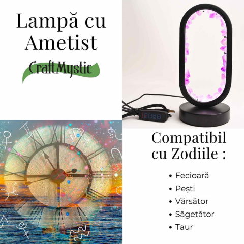 Lampa de noapte ovala cu cristale ametist brut – Lumina calmanta si protectie energetica [3]