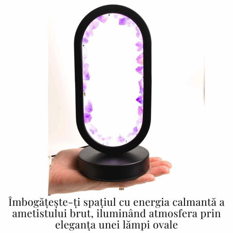 Lampa de noapte ovala cu cristale ametist brut – Lumina calmanta si protectie energetica [1]