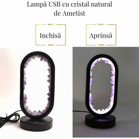Lampa de noapte ovala cu cristale ametist brut – Lumina calmanta si protectie energetica [5]