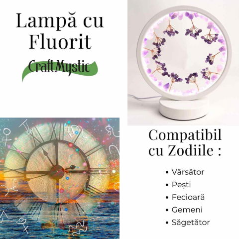 Lampa de noapte rotunda cu cristale ametist brut si rulat – energie pozitiva pentru relaxare [4]