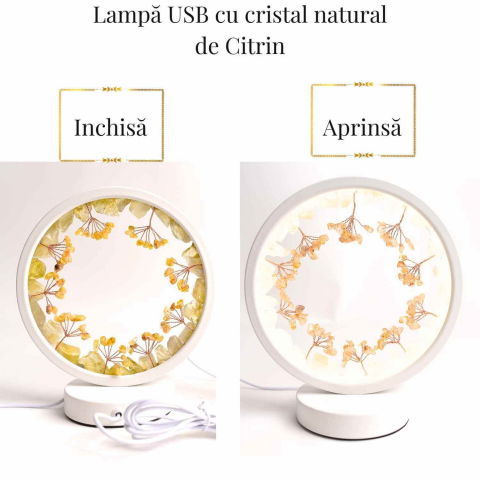 Lampa de Noapte Rotunda cu Cristale Citrin Brut si Rulat – Energie Pozitiva si Calm pentru Casa Ta [5]