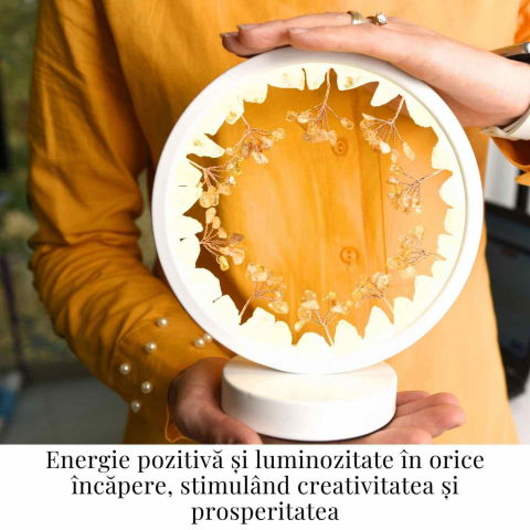 Lampa de Noapte Rotunda cu Cristale Citrin Brut si Rulat – Energie Pozitiva si Calm pentru Casa Ta [1]