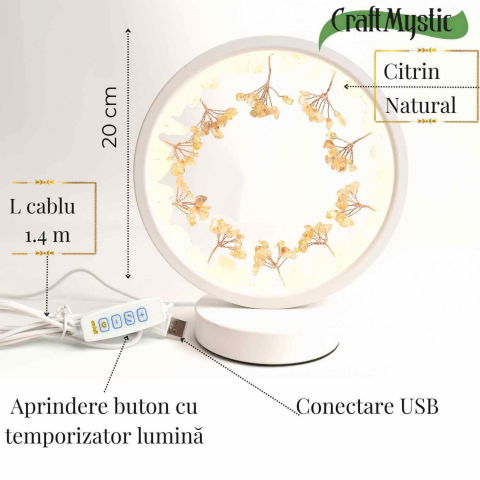 Lampa de Noapte Rotunda cu Cristale Citrin Brut si Rulat – Energie Pozitiva si Calm pentru Casa Ta [2]