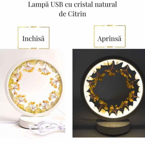 Lampa de Noapte Rotunda cu Cristale Citrin Brut si Rulat – Energie Pozitiva si Calm pentru Casa Ta [4]