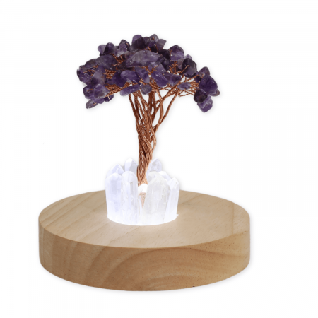 Mini Lampa de Noapte cu Arbore din Ametist Natural - Decoratiune de Birou cu Cristal Alb, Ideala pentru Dormitor si Decor Acasa [6]
