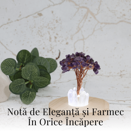 Mini Lampa de Noapte cu Arbore din Ametist Natural - Decoratiune de Birou cu Cristal Alb, Ideala pentru Dormitor si Decor Acasa [5]