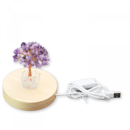 Mini Lampa de Noapte cu Arbore din Ametist Natural - Decoratiune de Birou cu Cristal Alb, Ideala pentru Dormitor si Decor Acasa [1]