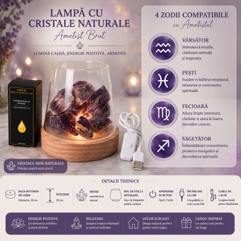 Lampa cu Ametist Brut Natural – Relaxare si Atmosfera Armonioasa [5]