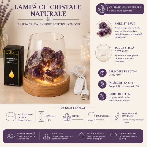 Lampa cu Ametist Brut Natural – Relaxare si Atmosfera Armonioasa [3]