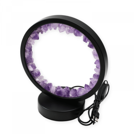Lampa rotunda de Noapte Naturala cu Cristal de Ametist - USB, Decor Acasa [2]