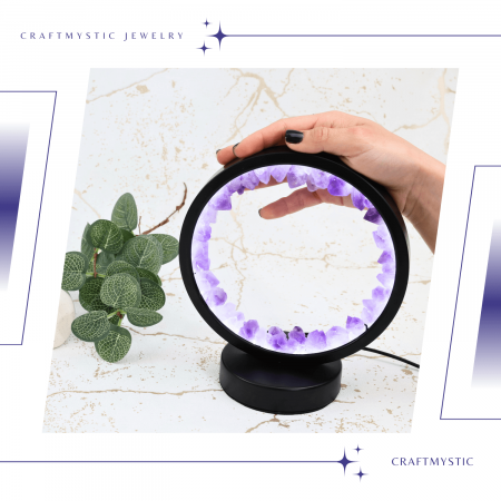 Lampa rotunda de Noapte Naturala cu Cristal de Ametist - USB, Decor Acasa [8]