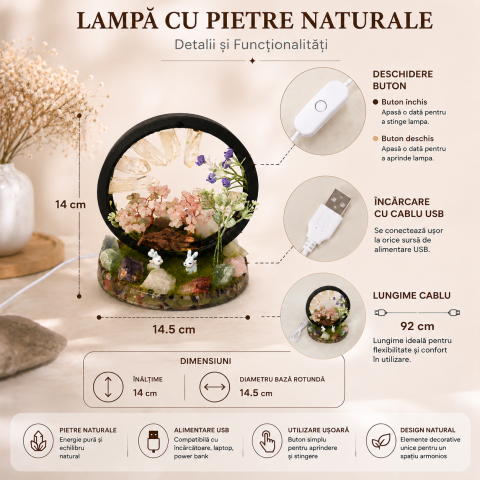 Lampa cu Cristale Naturale Rotunda – Armonie, Energie Pozitiva si Decor Elegant [4]