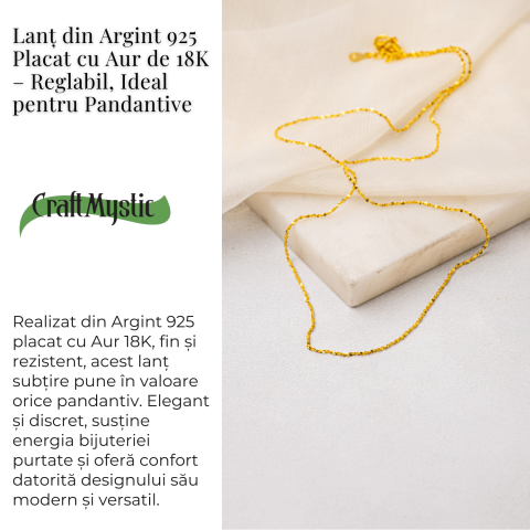 Lant din Argint 925 Placat cu Aur 18K – Subtire, Stralucitor, Reglabil [2]