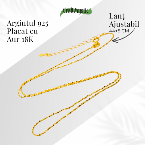 Lant din Argint 925 Placat cu Aur 18K – Subtire, Stralucitor, Reglabil [4]