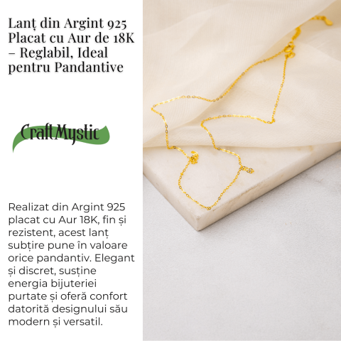 Lant Argint 925 Placat cu Aur 18K – Elegant, Ajustabil și Ideal pentru Pandantive [2]