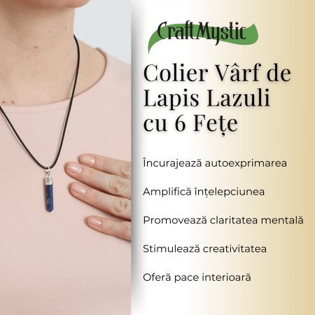 Colier Reglabil cu Pandantiv 35mm Varf de Lapis Lazuli cu 6 Fete [2]