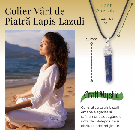 Colier Reglabil cu Pandantiv 35mm Varf de Lapis Lazuli cu 6 Fete [1]