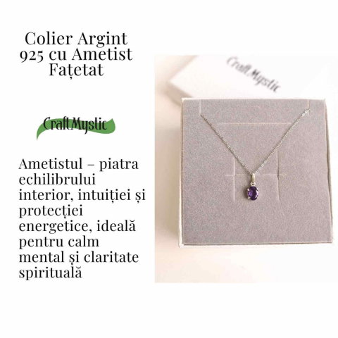 Claritate Mentala si Liniste Interioara – Colier Oval cu Ametist Fatetat si Argint 925 [2]