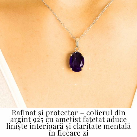 Claritate Mentala si Liniste Interioara – Colier Oval cu Ametist Fatetat si Argint 925 [1]