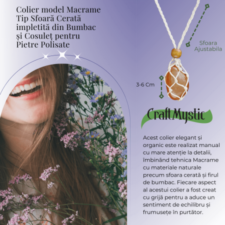 Colier Reglabil Model Macrame din bumbac - Pentru Piatra ta Favorita [1]