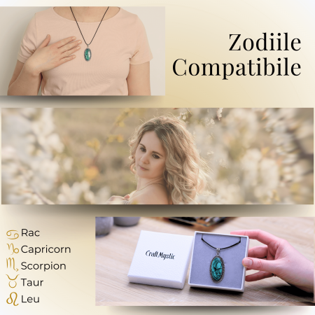 Colier Reglabil cu Pandantiv Argintiu 40mm in Forma Ovala din Malachit Natural [3]