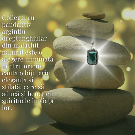 Colier Reglabil cu Pandantiv Argintiu 40mm in Forma Dreptunghiulara din Malachit Natural [5]