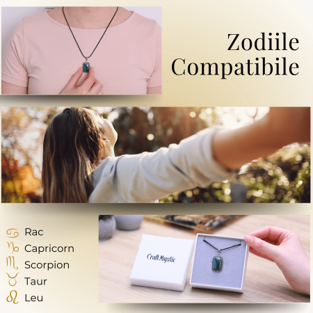 Colier Reglabil cu Pandantiv Argintiu 40mm in Forma Dreptunghiulara din Malachit Natural [3]