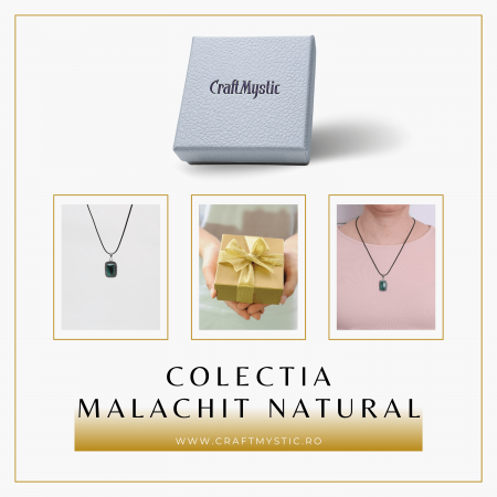 Colier Reglabil cu Pandantiv Argintiu 40mm in Forma Dreptunghiulara din Malachit Natural [4]