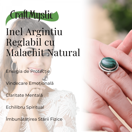 Inel Ajustabil Argintiu cu Malachit Natural [4]