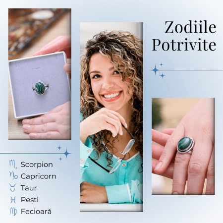 Inel Ajustabil Argintiu cu Malachit Natural [1]