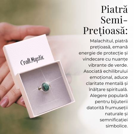 Inel Ajustabil Argintiu cu Malachit Natural [7]