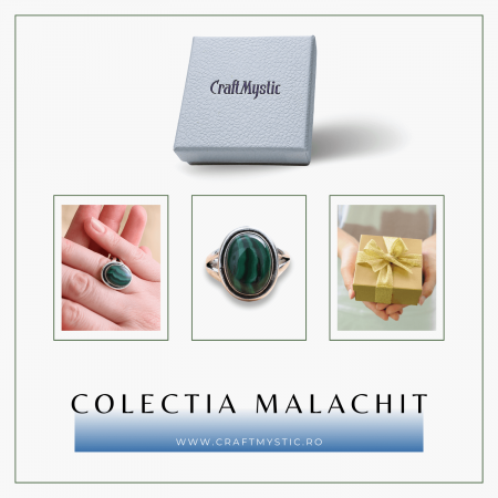 Inel Ajustabil Argintiu cu Malachit Natural [6]