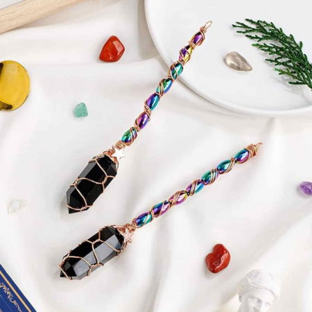 Maturica Decorativa 14 cm cu Obsidian Dublu varf Natural Ornament Handmade Perfect pentru Energie Pozitiva si Noroc in Viata [5]