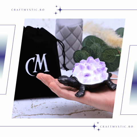 Mini Lampa Broasca Testoasa cu Cristale de Ametist - Relaxare si Energie Pozitiva [4]