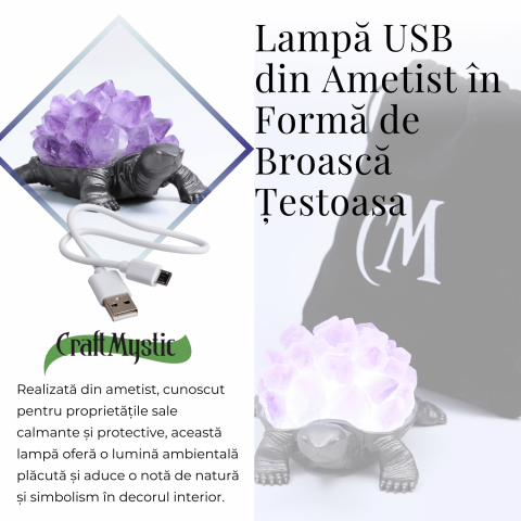 Mini Lampa Broasca Testoasa cu Cristale de Ametist - Relaxare si Energie Pozitiva [3]
