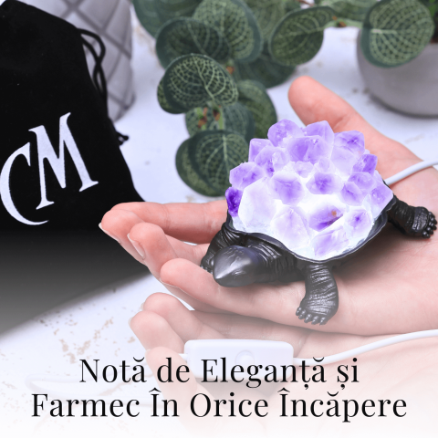 Mini Lampa Broasca Testoasa cu Cristale de Ametist - Relaxare si Energie Pozitiva [1]