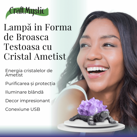 Mini Lampa Broasca Testoasa cu Cristale de Ametist - Relaxare si Energie Pozitiva [2]