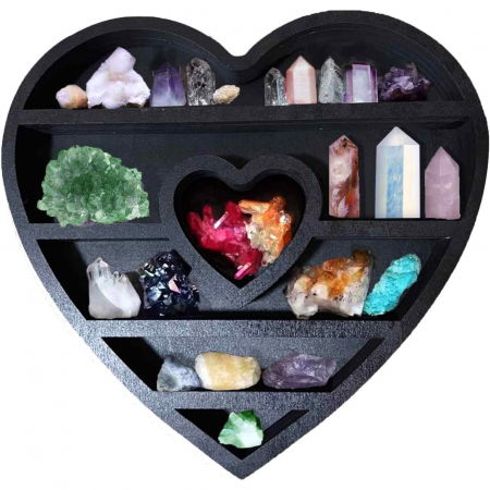 Mini Raft 30x30 cm expunere din lemn pentru cristale, uleiuri esentiale design inima - Decor pentru camera cu forma inima